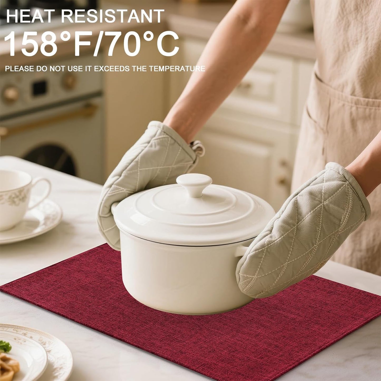 Homaxy Cloths Placemats for Dining Table Set of 6, Heat Resistant Washable Cotton Linen Blend Table Mats, Easy to Clean Place Mats for Indoor Outdoor Party Kitchen Decoration, 13" x 19", Red