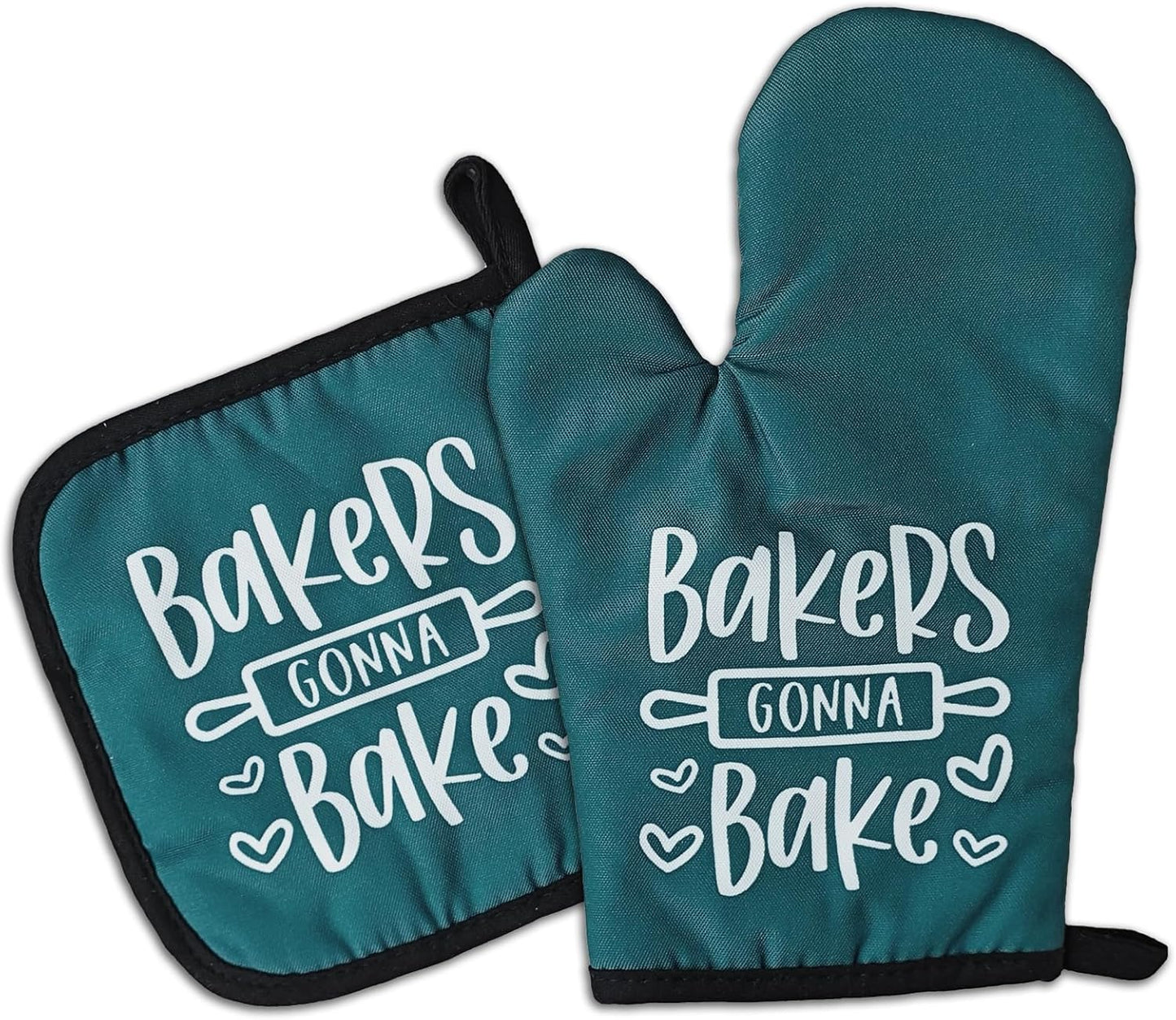 Funny Baker Oven Mitts and Pot Holders（Set of 2） Bakers Gonna Bake Heat Resistant Mitts for Kitchen Decor Silicone Non-Slip Oven Mitts Novelty Kitchen Baking Gifts for Women Men Bake Lover