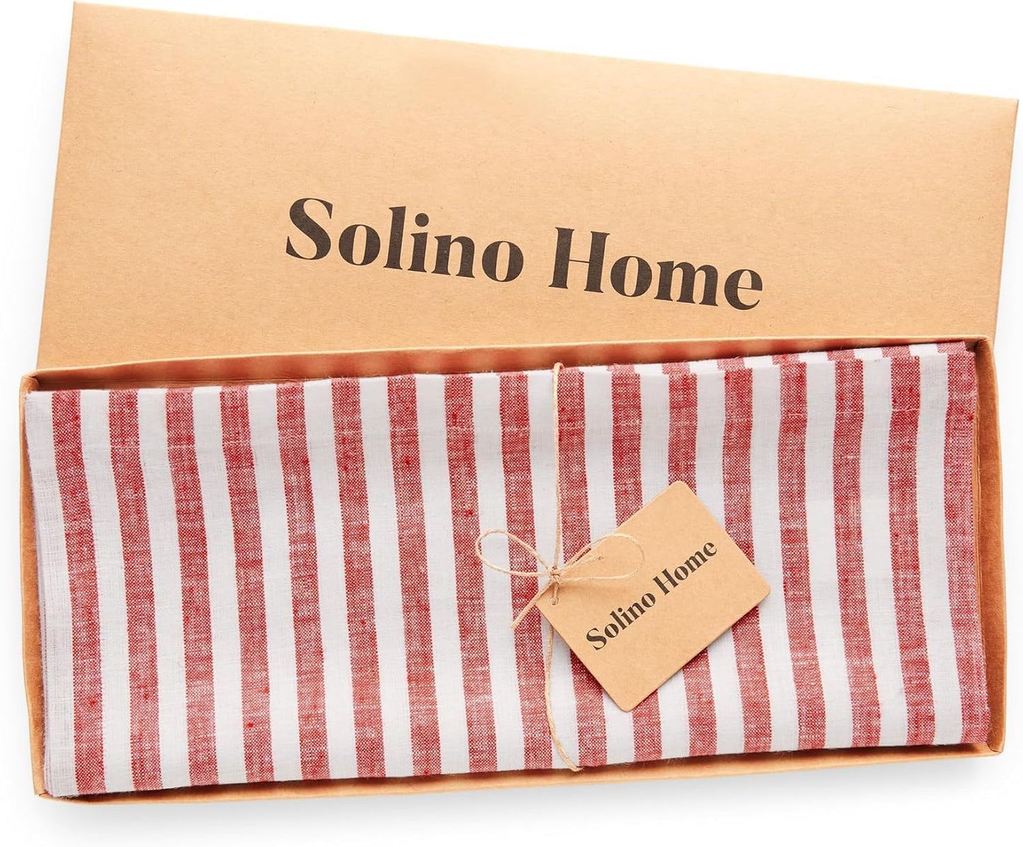 Solino Home Striped Linen Table Runner 90 Inches Long - Amalfi Stripe 100% Pure Linen Red and White Dining Table Runner 14 x 90 Inch for Christmas