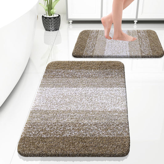 OLANLY Bathroom Rug Set 2 Piece, Soft Absorbent Microfiber Bath Rug Set, Non-Slip, Machine Wash Dry, Plush Shaggy Bath Mats for Bathroom (30"x20"+24"x16", Coffe)