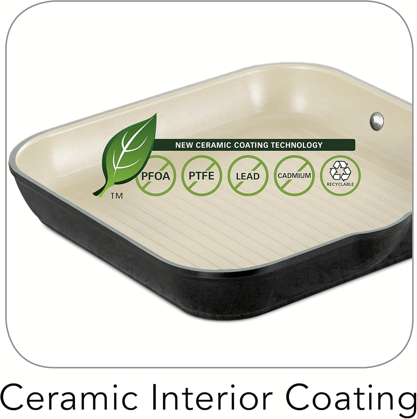 Tramontina Gourmet Ceramica Deluxe Aluminum Square Grill Pan, Non Stick Pan with Ceramic Interior, 11-inch, Metallic Black, Made in Italy