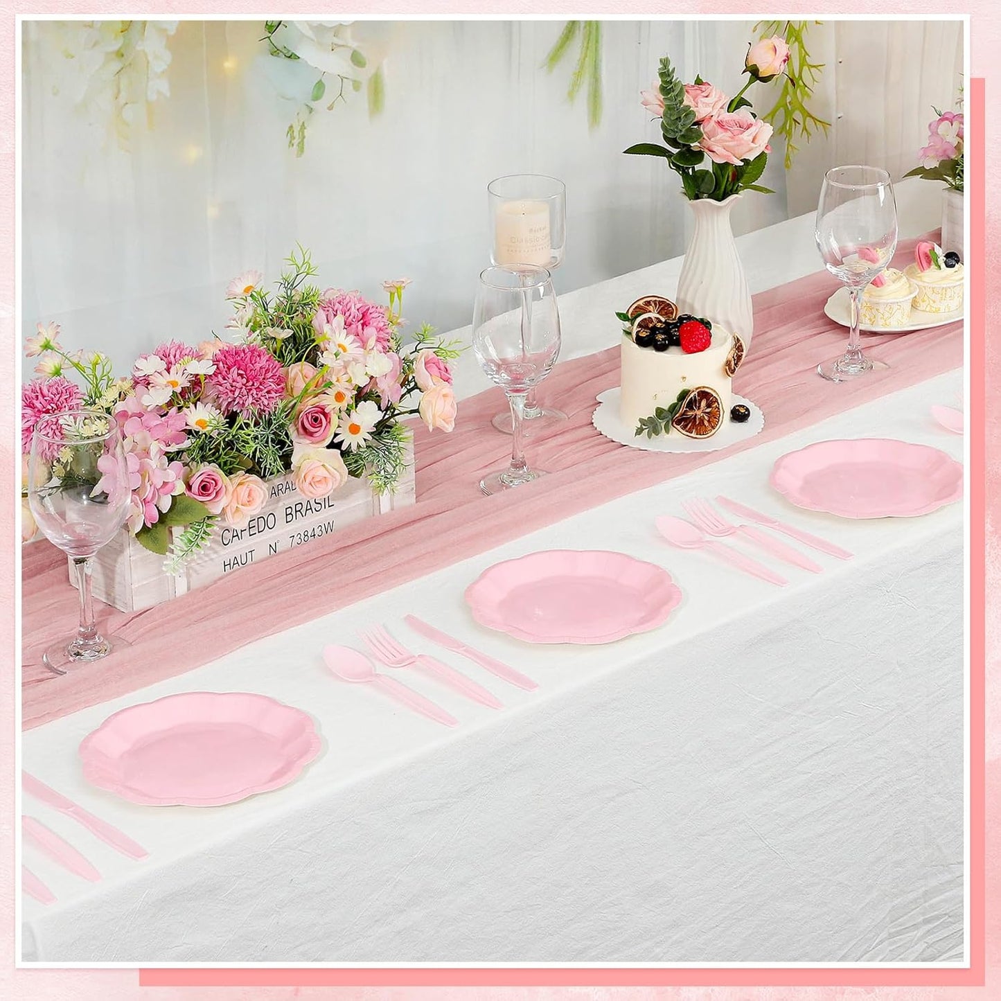 30pcs Light Pink Paper Plates, 7inch Scalloped Pink Dessert Cake Plates Disposable Pinks Birthday Supplies Small Party Plate for Weeding, Birthday, Baby Shower