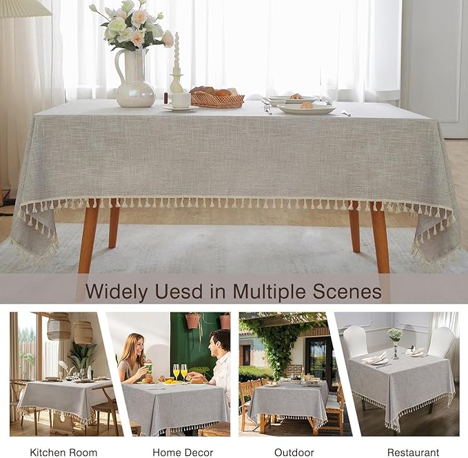 JIALE Textured Tablecloth, Heavy Duty Linen Style Farmhouse Table Cloth Rectangle Tables, Wrinkle-Free Washable Waterproof Table Cover for Kitchen, Dining, Parties, 55"x55", Light Brown