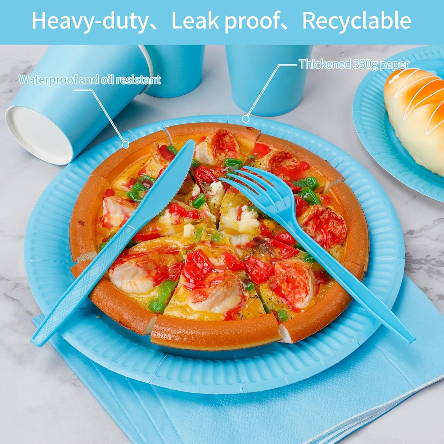 210pcs Thanksgiving Light Blue Paper Plates Disposable Tableware Party Supplies- Includes 9" Dinner Plates, 7" Dessert Plates, 9oz Paper Cups, Napkins, Plastic Forks