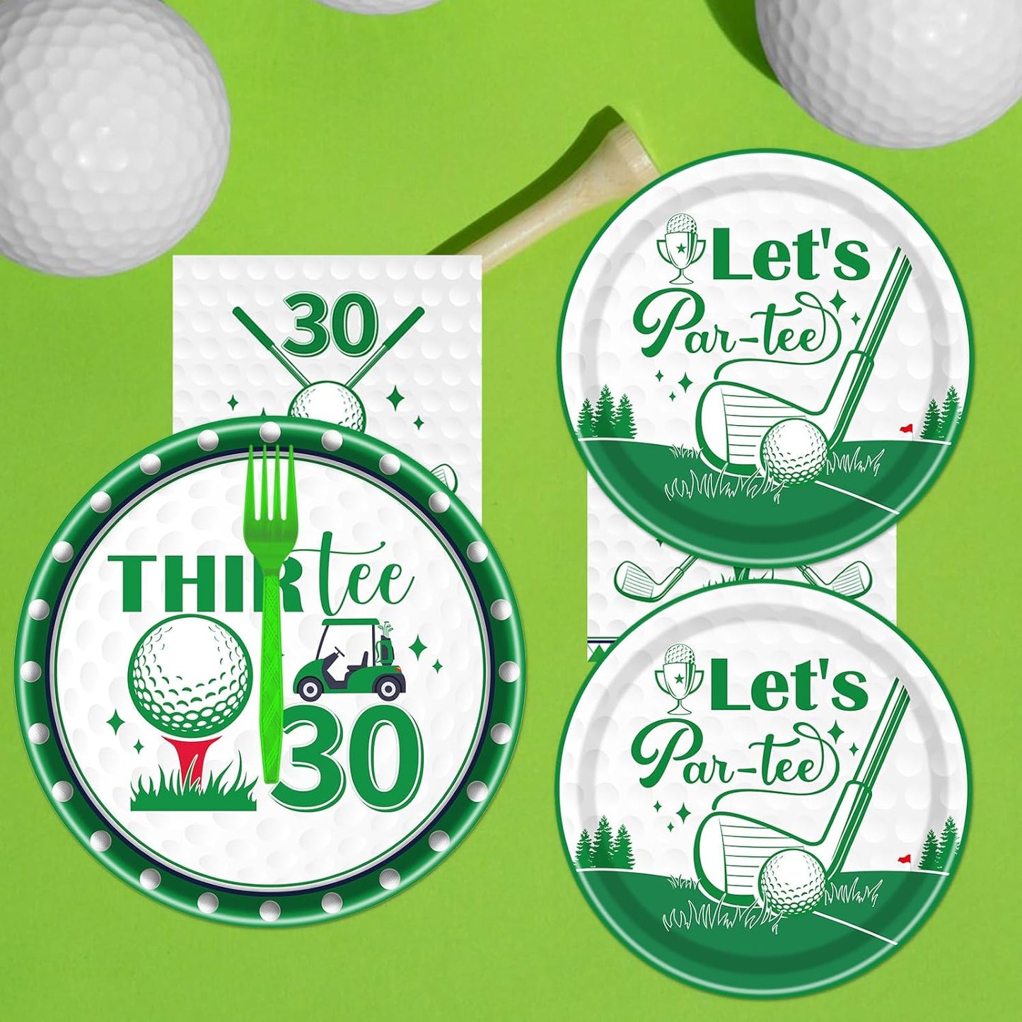 Rakuto Golf 30th Birthday Tableware Decorations for Him, Golf Theme Thirtee Birthday Party Plates Napkins and Forks, Disposable Paper Plates Supplies Decor Serves 24