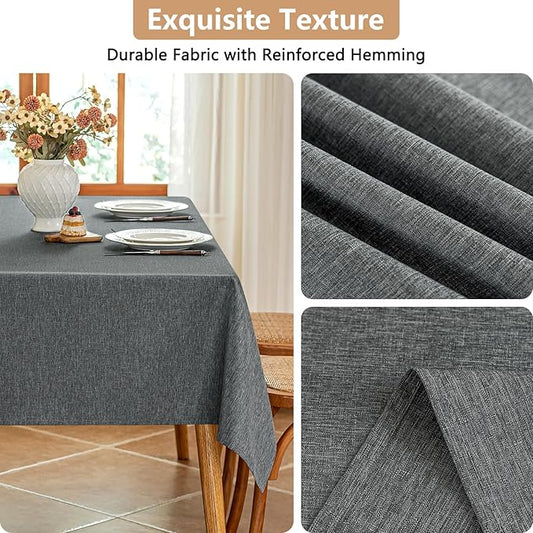 Fabric Rectangle Grey Table Cloth, Faux Linen Textured Stain Resistant & Reusable Rectangular Tablecloth, Anti-Scratch for Dinning Kitchen Party, 60 x 102 Inch