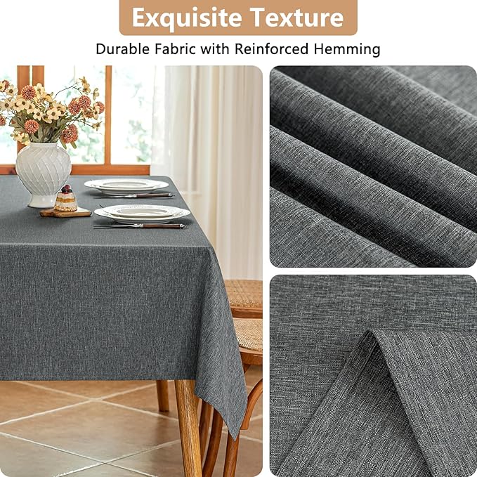 Fabric Rectangle Grey Table Cloth, Faux Linen Textured Stain Resistant & Washable Rectangular Tablecloth, Reusable for Dinning Kitchen Party, 54 x 72 Inch