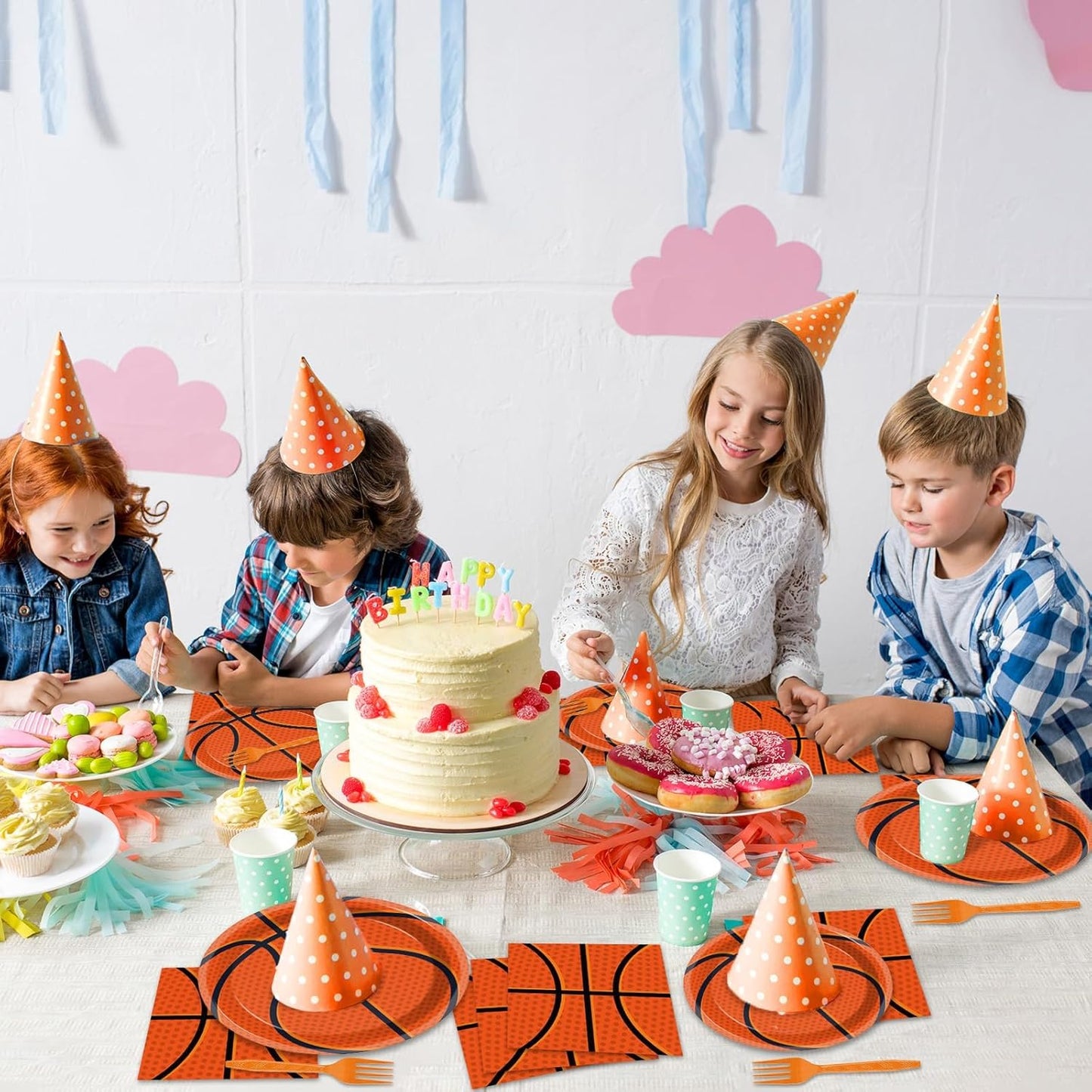 ZOIIWA 200 PCS Basketball Birthday Tableware Disposable Basketball Plates Napkins Party Supplies Sports Theme Dinnerware Set Basketball Team Baby Shower Party Decoration Serve 50 guest