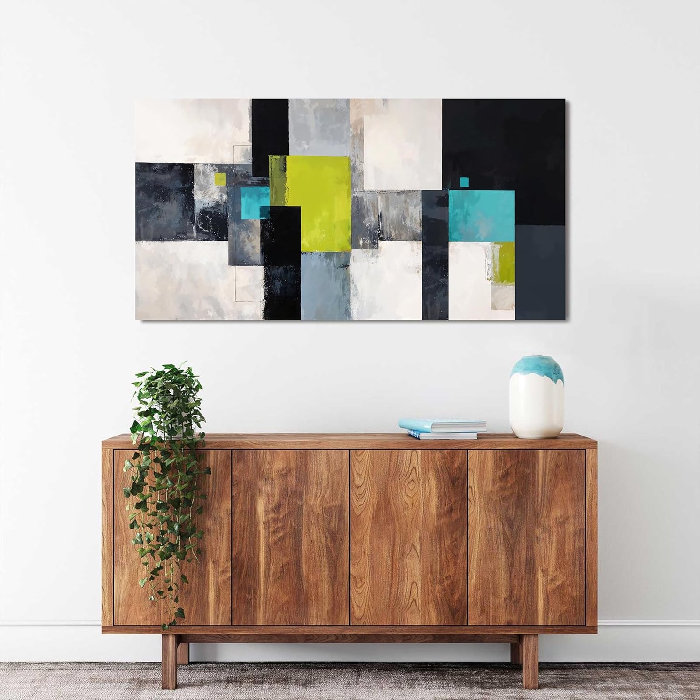 TAIJXAGSG Abstract Canvas Black and White Wall Art Modern Wall Art Pictures For Living Room Artwork For Walls Rectangle Wall Art Prints 20" X 40" Modern Green Wall Art Decor Bedroom Office Decoration