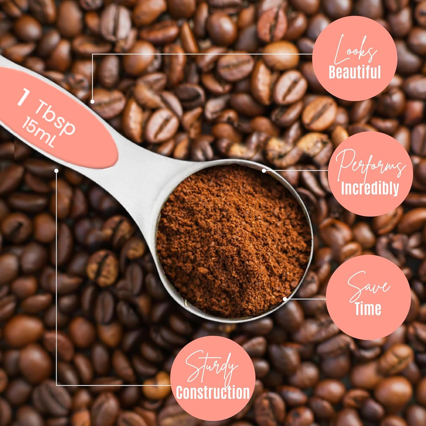 Magnetic Measuring Spoons Set of 9 Stainless Steel Dual-Sided Stackable Measuring Spoon Nesting Teaspoons Measuring Dry and Liquid Ingredients, Fits in Spice Jars Set of 9 (Peach)