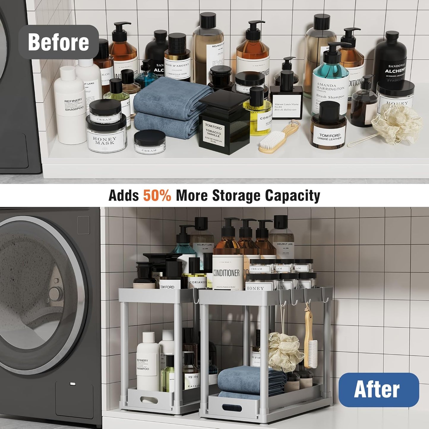 2 Pack Pull-Out Storage Organizers, Under Sink Organizer and Storage for Bathroom & Kitchen,Multi-Purpose Under Cabinet Organizers and storage Black