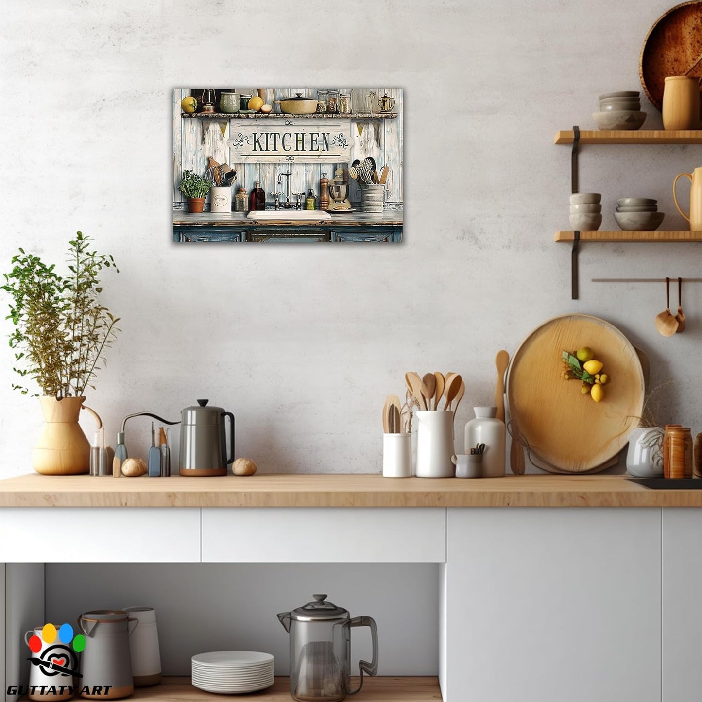 GUTTATY Farmhouse Wall Art Rustic Kitchen Decor, Ready to Hang Tidy Kitchen,Vintage Posters Prints for Dinning Room Home Kitchen Restaurant Painting 12×18 Inch