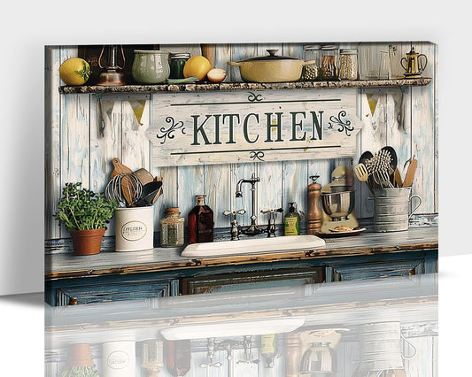 GUTTATY Farmhouse Wall Art Rustic Kitchen Decor, Ready to Hang Tidy Kitchen,Vintage Posters Prints for Dinning Room Home Kitchen Restaurant Painting 18×24 Inch