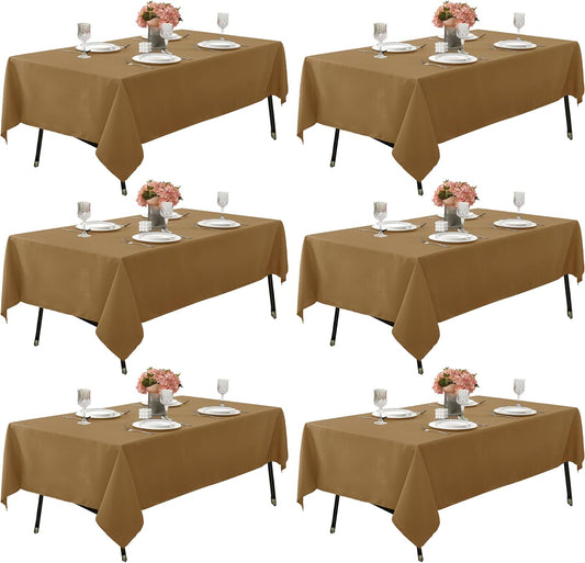 6-Pack 60x84 inch Coffee Table Cloths, Solid Stain and Wrinkle Resistant Oblong Tablecloth, Premium Plain Weave Polyester Fabric Rectangle Table Linen Covers for Hotel, Banquet