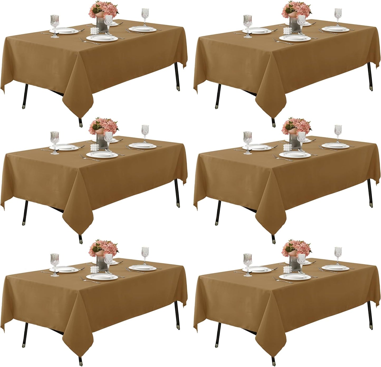 6-Pack 60x120 inch Coffee Table Cloths, Solid Stain and Wrinkle Resistant Oblong Tablecloth, Premium Plain Weave Polyester Fabric Rectangle Table Linen Covers for Hotel, Wedding