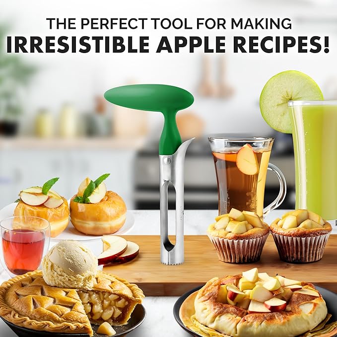 Zulay Kitchen Premium Apple Corer - Easy to Use Durable Remover for Pears, Bell Peppers, Fuji, Honeycrisp, Gala and Pink Lady Apples - Stainless Steel Cupcake Corer - Green