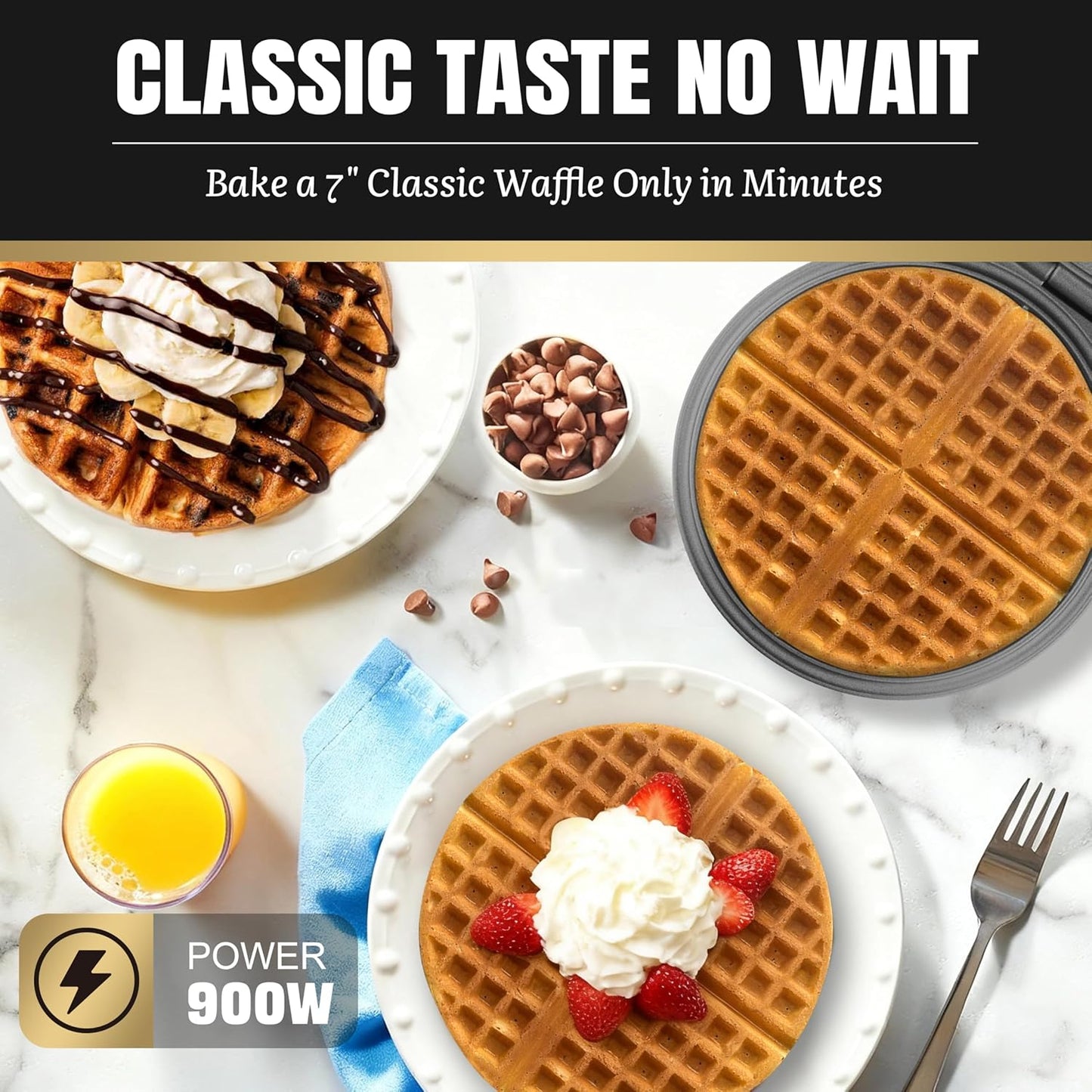 7 Inches Classic Waffle Maker Machine, Round Waffle Iron, Electric Waffle Maker with Non-stick Cooking Plates, Silver