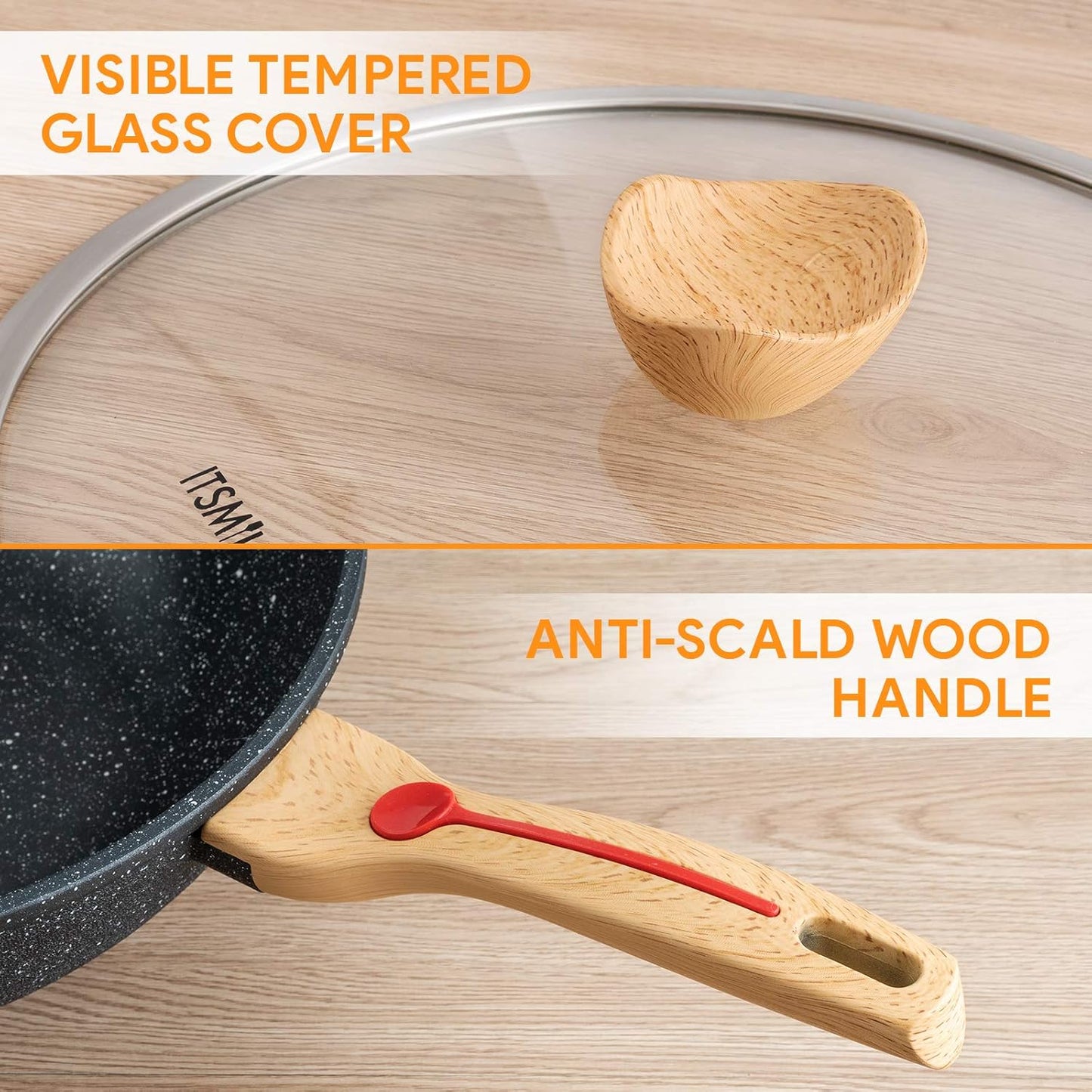 Nonstick Wok Aluminium Die-casting Chinese Wok, Scratch Resistant With Lid and Spatula, PFOA-Free, Dishwasher Safe & Induction Bottom,12 Inch,6L,Large Capacity