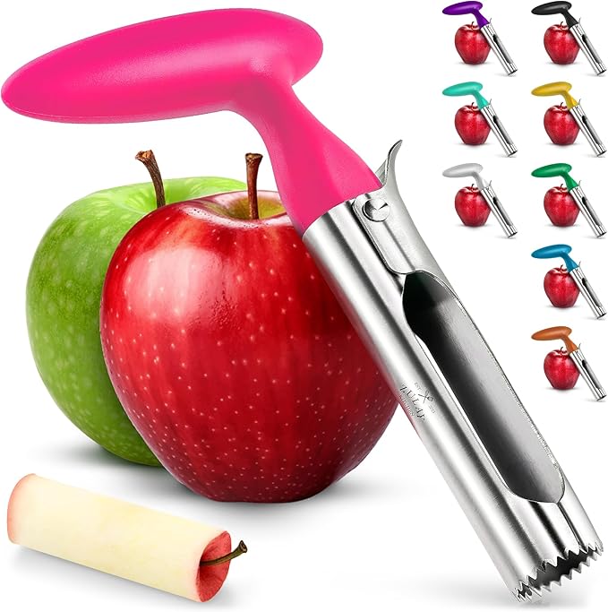Zulay Kitchen Premium Apple Corer Tool - Ultra Sharp, Stainless Steel, Serrated Blades for Easy Coring - Easy to Use & Clean, Durable Apple Corer Remover for Baking Apples & More - Hot Pink