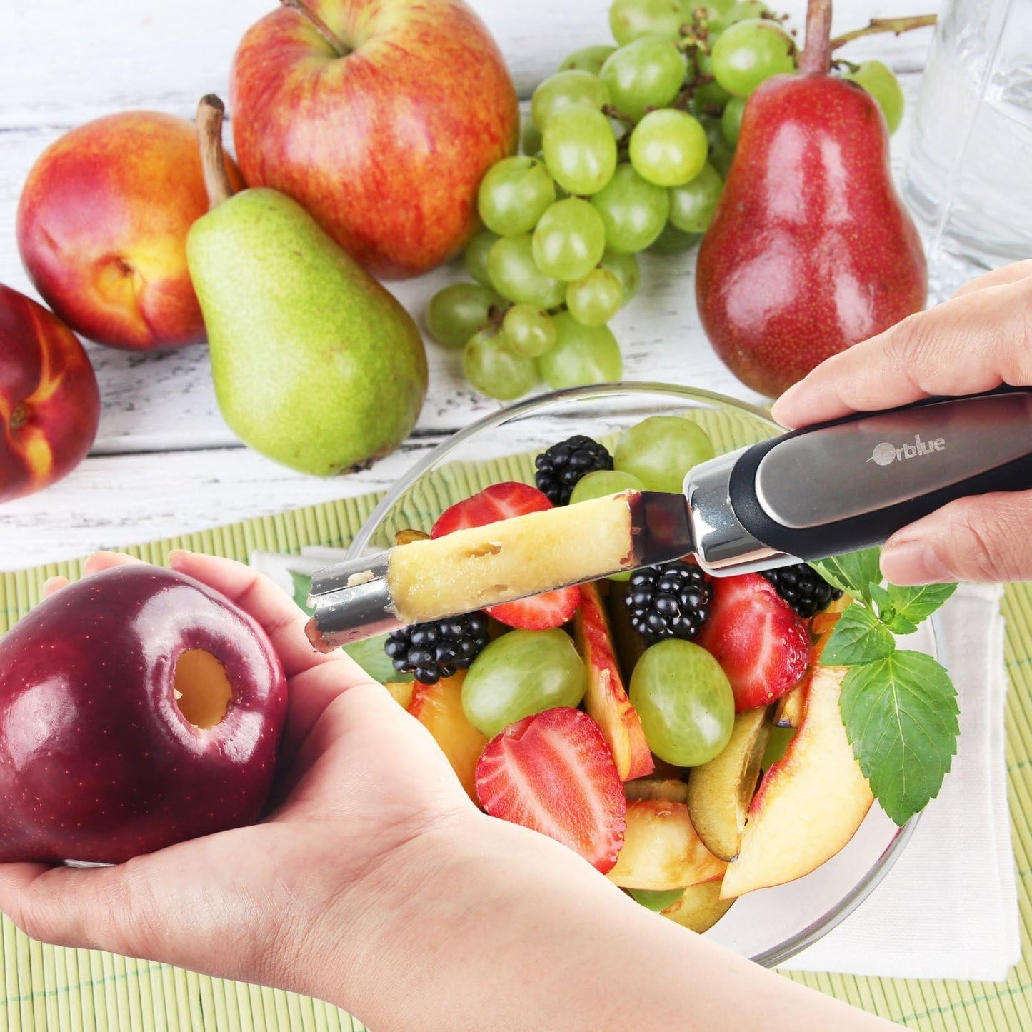 Orblue Premium Apple Corer Tool - Durable Stainless Steel Fruit Core Extractor Tool - Apple Corer Remover, Black