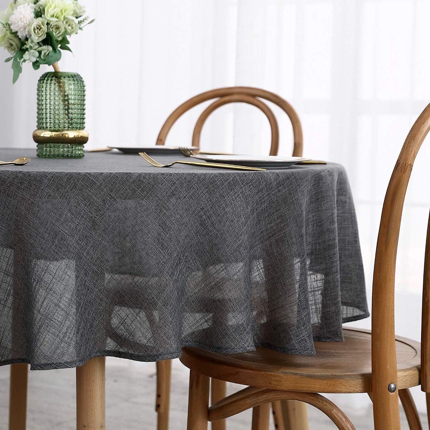 maxmill Flaxy Faux Linen Tablecloth with 2-Tone Slubby Texture Wrinkle Resistant Anti-Shrink Soft Table Cloth for Kitchen Dining Restaurant Tabletop for Event Holiday Dinner Round 70 Inch Charcoal