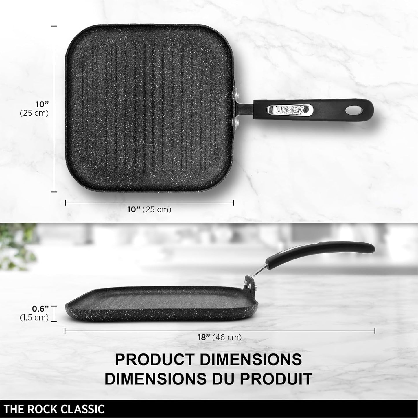 Starfrit The Rock 25cm (10") Non-Stick Grill Pan - Durable Forged Aluminium - Oven Safe - PFOA Free - Easy to Clean - Black