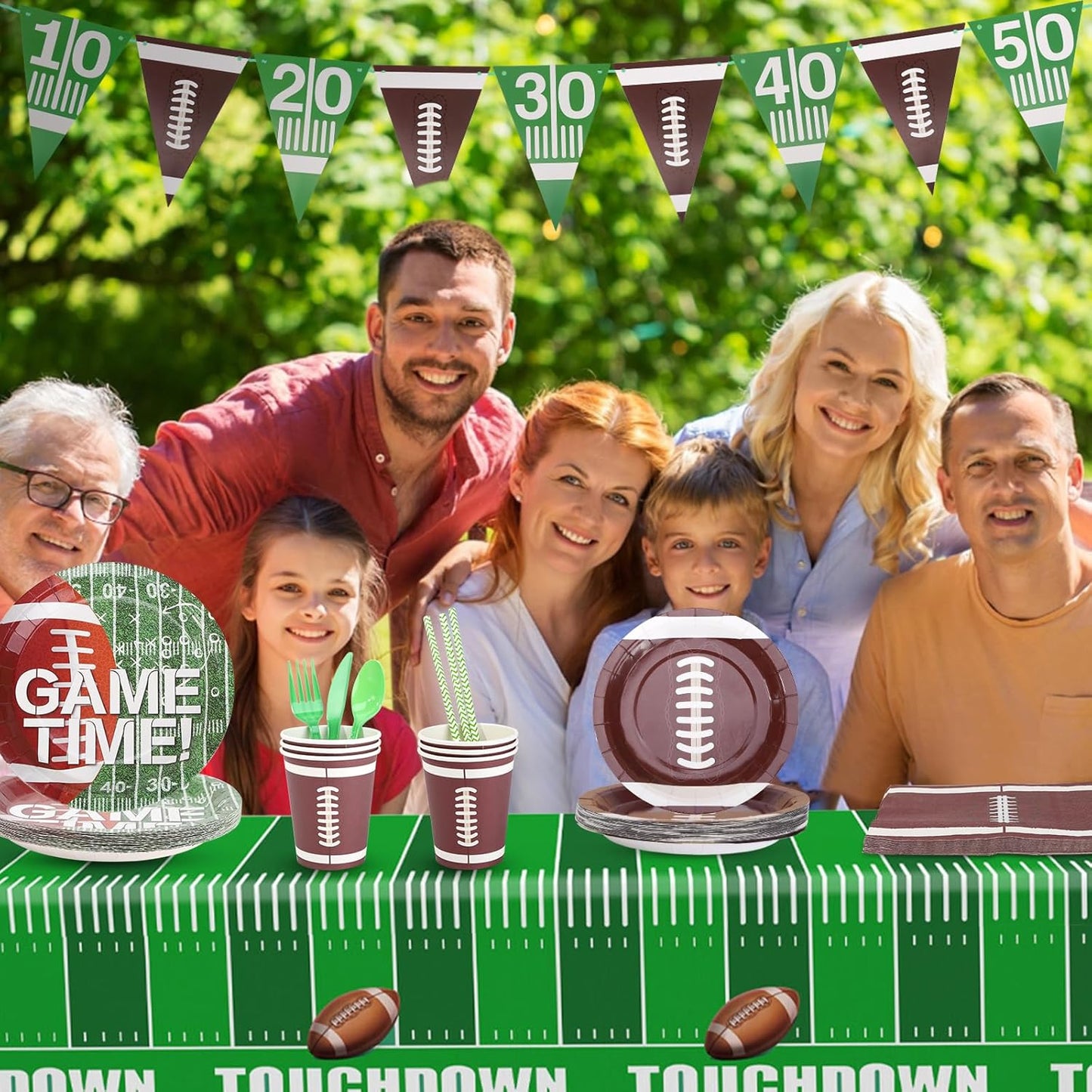 Football Plates and Napkins Sets Sports Paper Plates,Football Birthday Party Supplies Disposable Tableware Sets Rugby Plate with Touchdown Tablecloth for Gameday Tailgate Party Decorations Serve 24