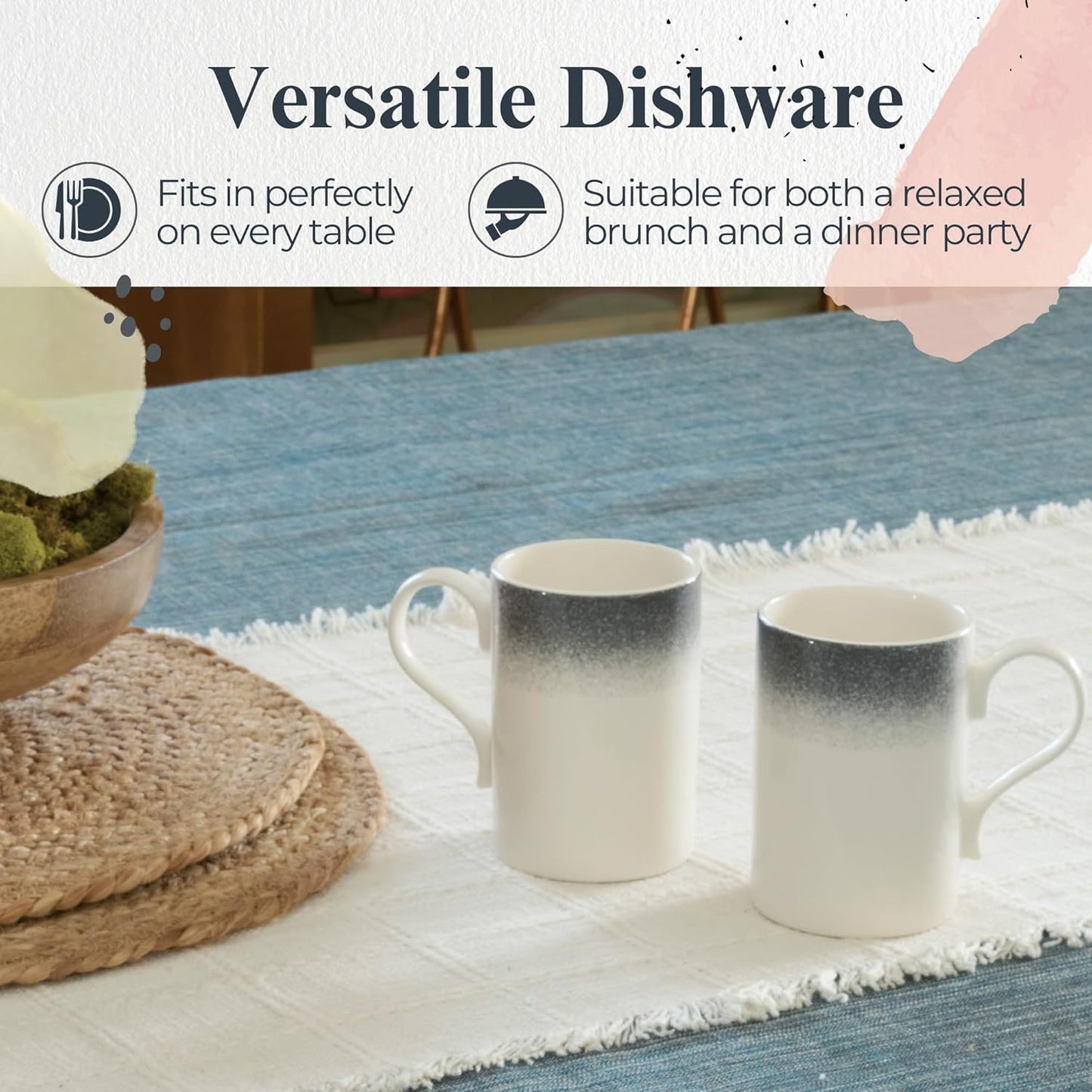 Portmeirion Potter's Mist Breakfast Mug (Set of 4) - 9oz White Ceramic Mugs with Grey Mist Pattern - Microwave, Dishwasher, Freezer Safe Earthenware Mugs for Tea & Coffee Lovers (Grey)