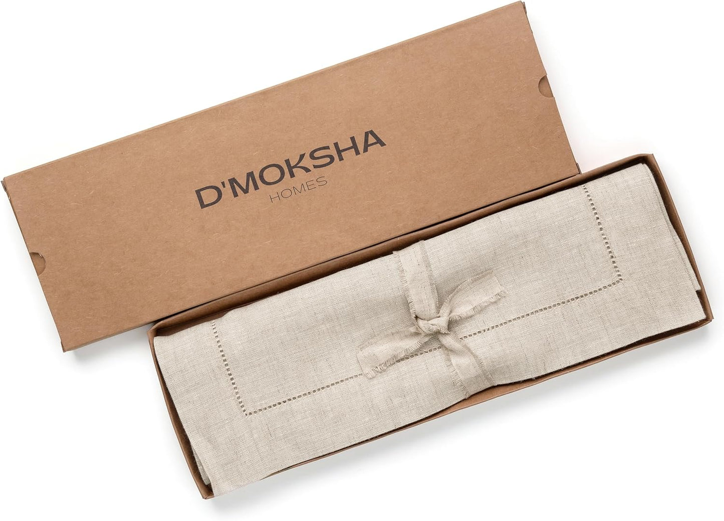 D'Moksha Homes Linen Light Natural Table Runner 108 Inches Long - 100% Pure Linen 14 x 108 Inch Table Runner for Fall, Autumn and Halloween - Classic Hemstitch