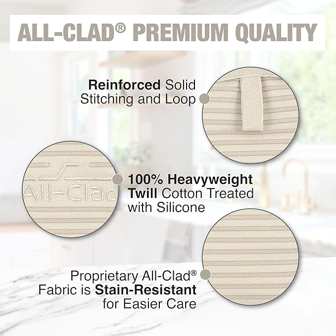 All-Clad Premium Pot Holder & Hot Pad: Heat Resistant to 500 Degrees - 100% Cotton, 10"x6.25" Hot Pad for Kitchen and Barbeque, (1-Pack), Almond