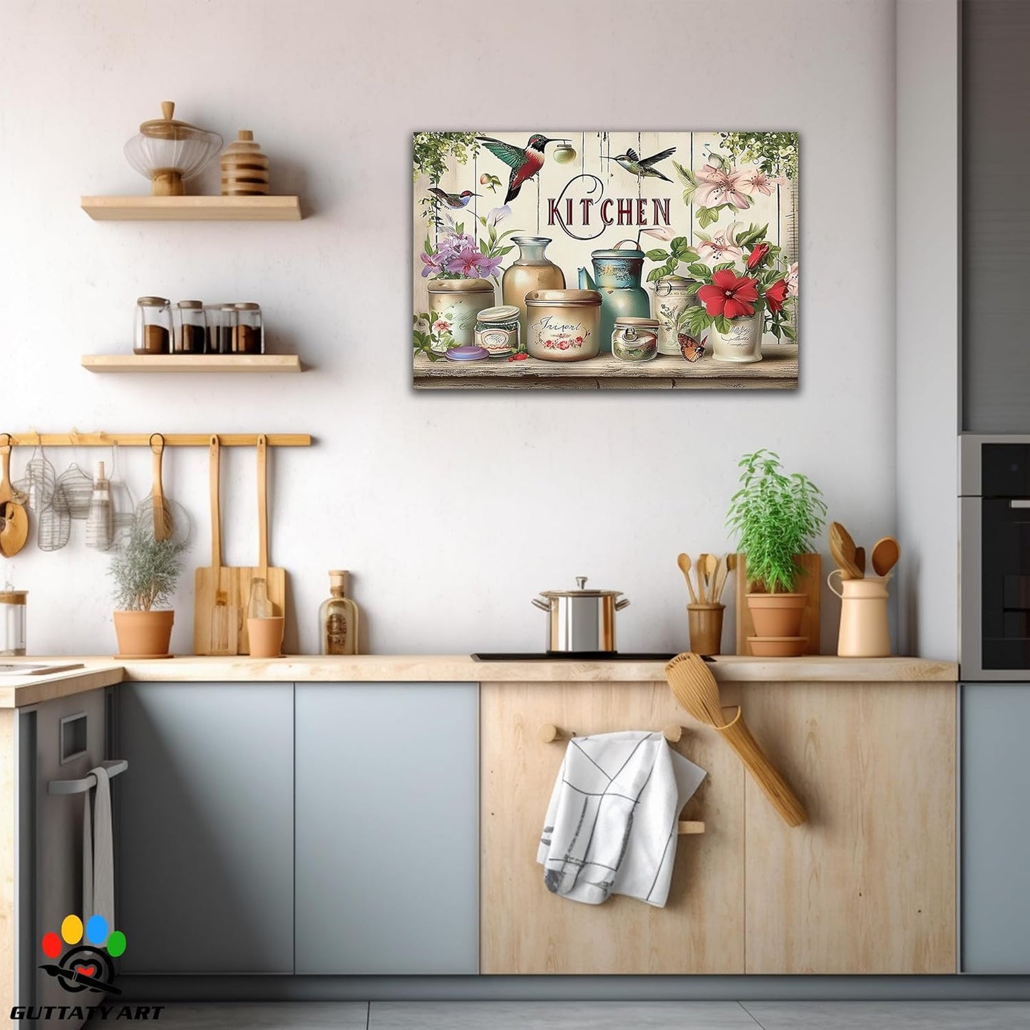 GUTTATY Farmhouse Wall Art Rustic Kitchen Decor, Ready to Hang Kitchen Canvas Print Flowers And Bird,Vintage Posters Prints for Dinning Room Home Kitchen Restaurant Painting 28×40 Inch