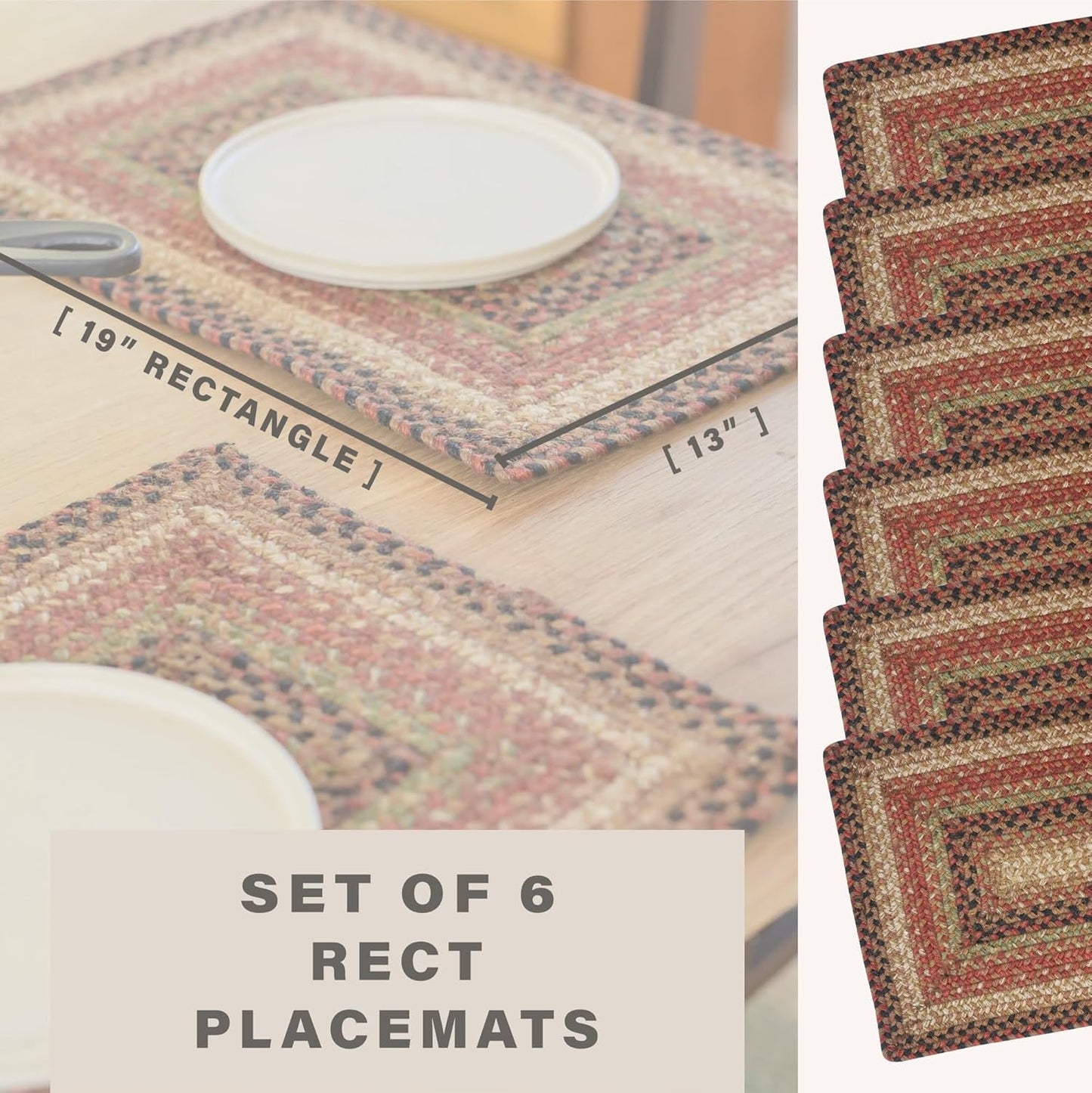 Homespice Gingerbread Dining Placemats, Warm Country Decor, Set of 6, Brown - 13x19 Rectangle Table Mats - Vibrant Colors, Durable, Easy to Clean and Protects Furniture