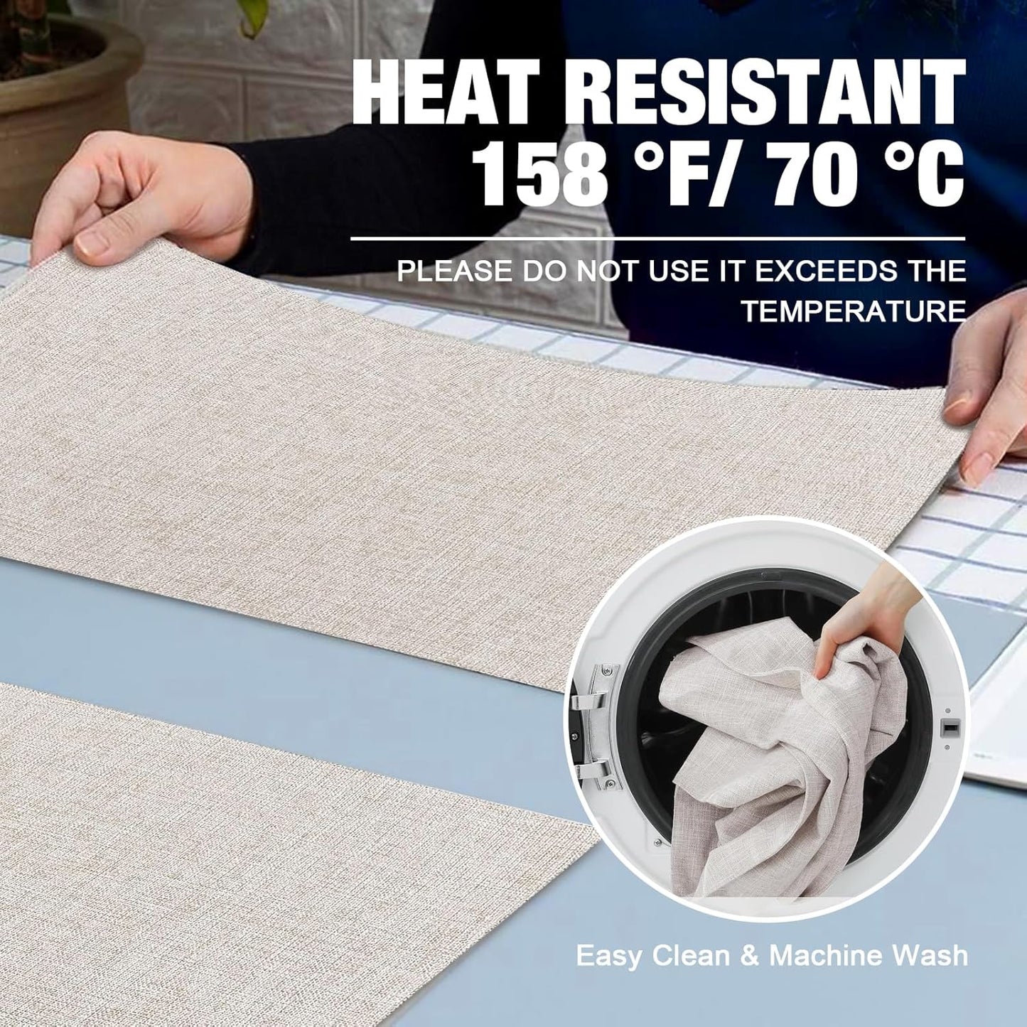 Cloth Placemats Set of 6, 14 x 19 Inch Cotton Linen Quilted Placemats Set of 6, Washable Farmhouse Dining Table Mats for Indoors & Outdoors