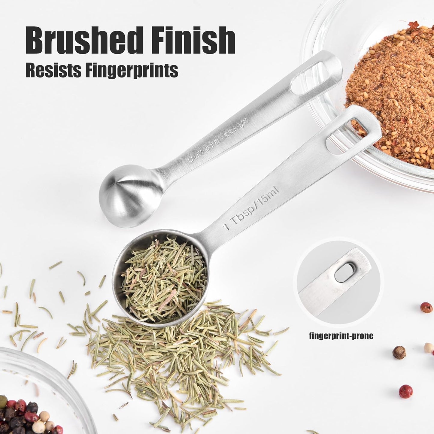 Doosu Measuring Spoons Set of 8-18/8 Stainless Steel Heavy Duty Teaspoons Tablespoons with Engraved Metric & US Measurements, Metal Measure Spoon for Dry and Liquid Ingredients, Dishwasher Safe