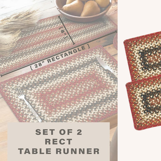 Homespice Chester Jute Braided Dinner Table Runner, Rustic Lodge Decor, Set of 2, Red Rectangle 8x28 - Rich Colors, Easy to Clean, Durable and Protects Furniture