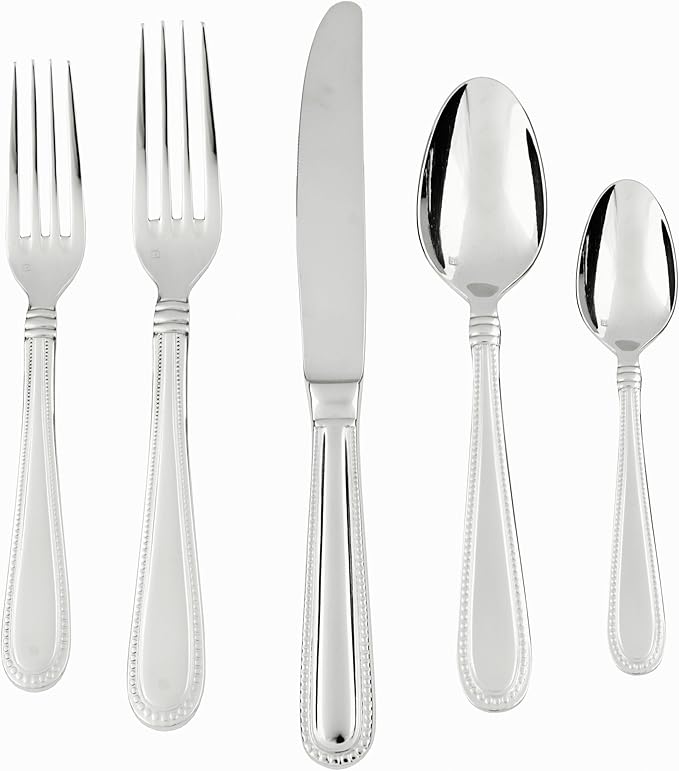 Fortessa Caviar 18/10 Stainless Steel Flatware, 5 Piece Place Setting, Service for 1