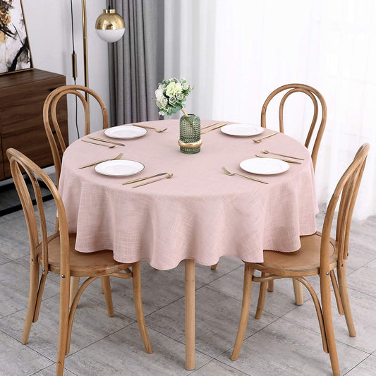 maxmill Lux Faux Linen Tablecloth with Slubby Yarn Textured Weaves Wrinkle Resistant Anti-Shrink Soft Table Cloth for Kitchen Dining Restaurant Tabletop for Event Holiday Dinner Round 70 Inch Blush