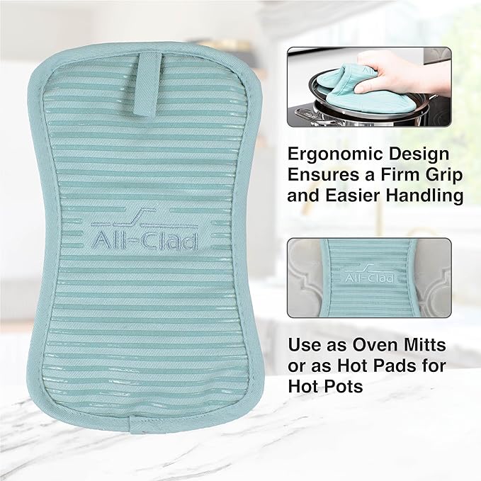 All-Clad Premium Pot Holder & Heating Pad, (2-Pack) Heat Resistant to 500 Degrees, 100% Cotton 10"x6.25" for Kitchen and Barbeque, Rainfall
