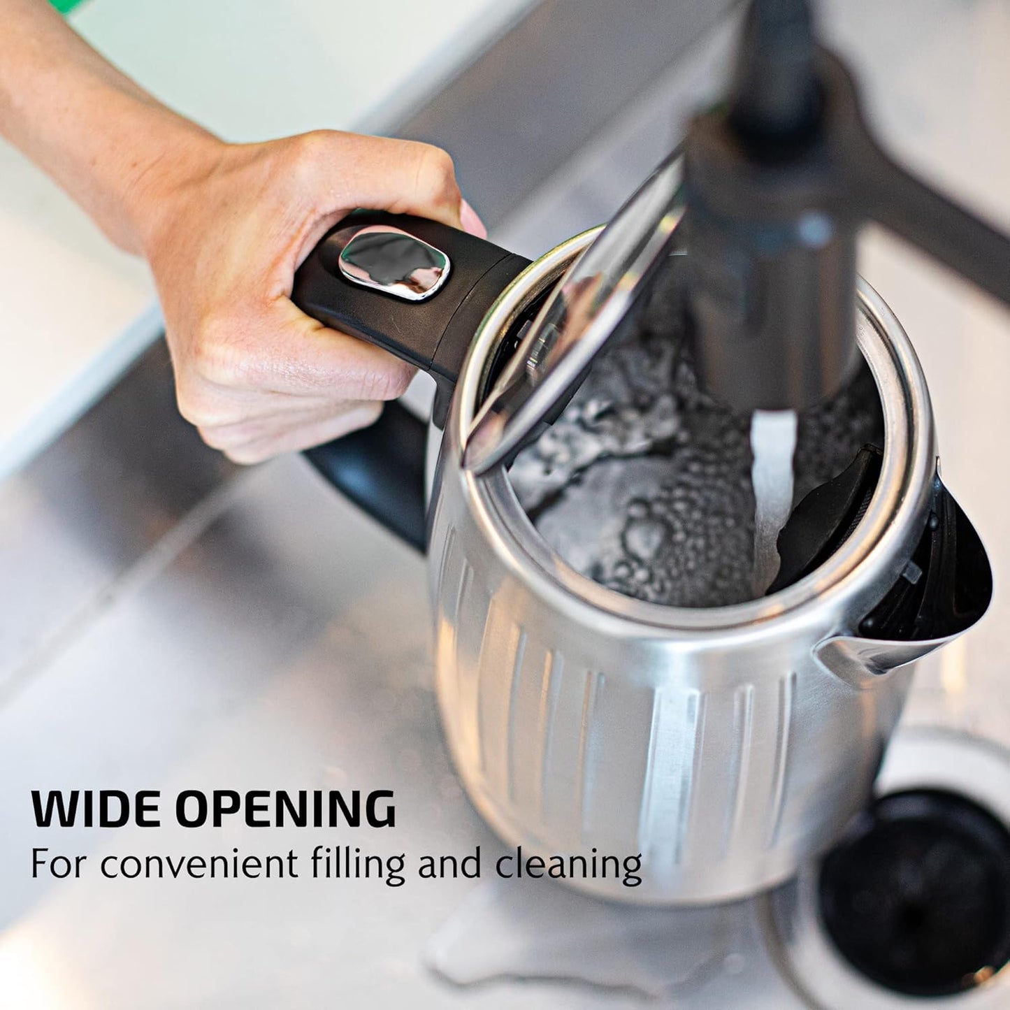 OVENTE Electric Kettle, 1.7L Stainless Steel Fast Boiling Water Heater with 1750W Power, BPA Free & Cordless Body, Auto Shut-Off, Boil-Dry Protection, Indicator Light & Removable Filter, Silver KS711S