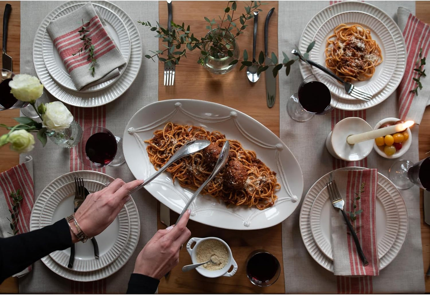 Solino Home Linen Table Runner 108 Inches Long - 100% Pure Linen Farmhouse Red and Natural Table Runner 14 x 108 Inch Ideal for Dining, Fall, Autumn, Christmas, Holiday