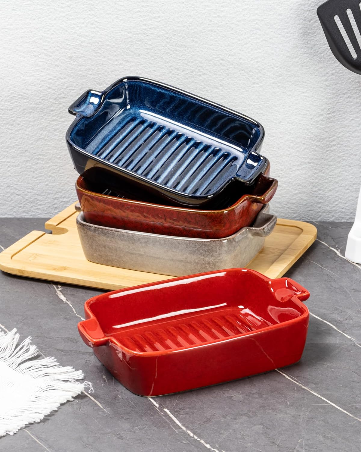 Ceramic Baking Dishes for Oven – Small Rectangular Bakeware Pans for Casserole, Lasagna, Brownies, Side Dishes – Oven Safe Baing Pan with Handles Set of 4