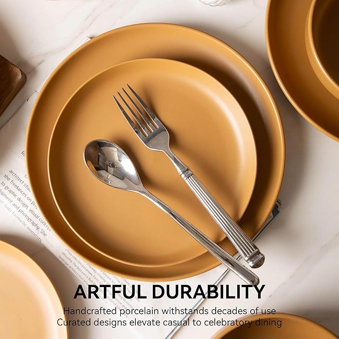 12-Piece Matte Orange Dinnerware Set,Stoneware Dinnerware for 3, Microwave & Dishwasher Safe, Stackable Design for Kitchen and Dining - Plates,Bowls and Mugs