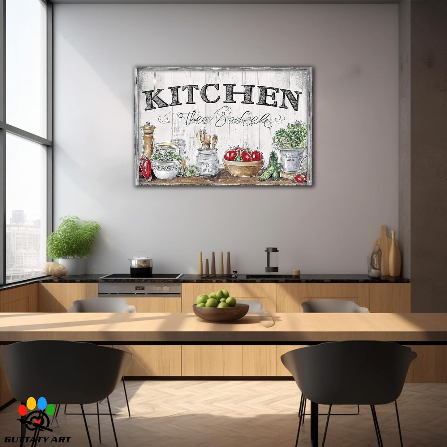 GUTTATY Kitchen Pictures Wall Decor, Farmhouse Wall Art Decor Various Vegetables and Spoon Painting for Dinning Room Restaurant Decor, Mother's Day Gift for Grandma Mom Hanging Artwork 32×48 Inch
