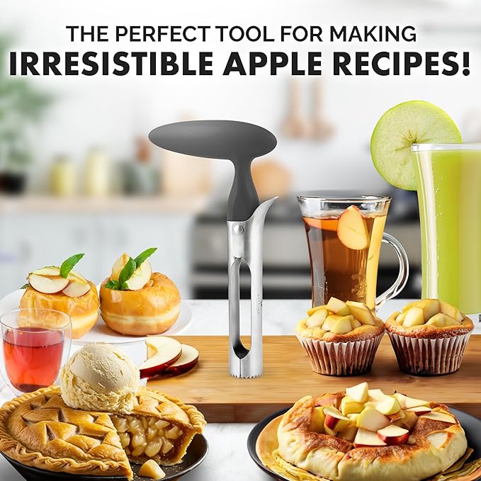 Zulay Kitchen Premium Apple Corer Tool - Ultra Sharp, Stainless Steel, Serrated Blades for Easy Coring - Easy to Use & Clean, Durable Apple Corer Remover for Baking Apples & More - Gray