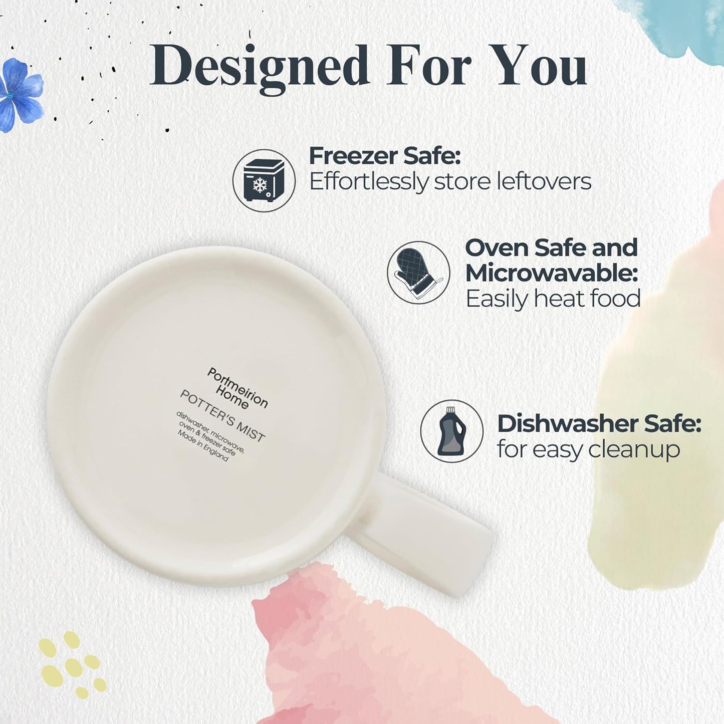 Portmeirion Potters 9oz Ceramic Mug (Set of 4) - Handcrafted Coffee Mugs with Yellow Mists - Dishwasher, Microwave, Freezer Safe - Earthenware Mugs for Tea & Coffee Lovers, Unique Mug Set (Yellow)