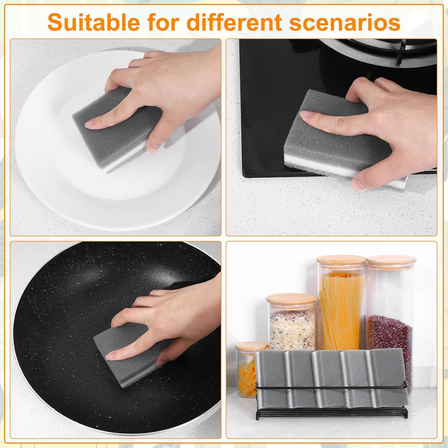 50 Pcs Individually Wrapped Sponges, Uncompressed Non Scratch Scrouing Sponges for Household Cleaning Dishes Kitchen Airbnb Apartment Car Bike Gray