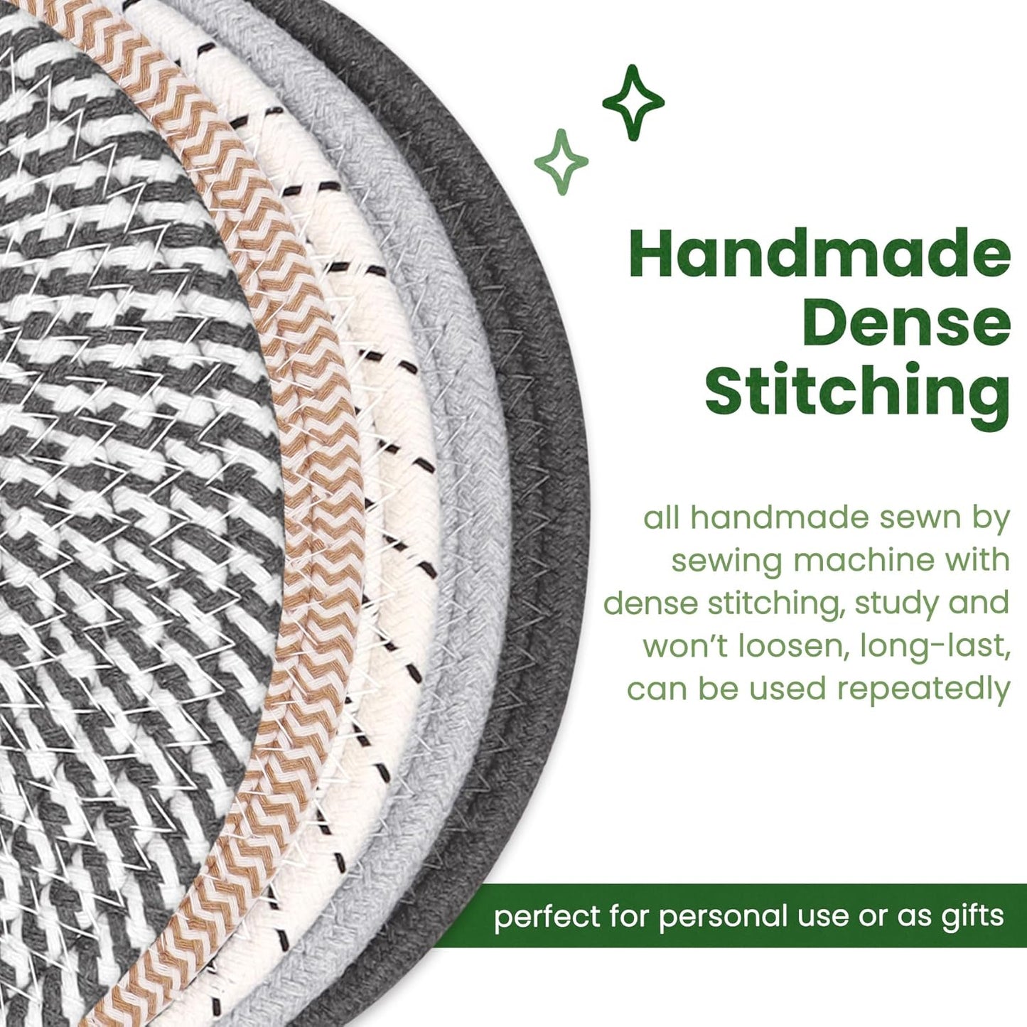 13 Inch Trivets for Hot Dishes, Large Trivets for Hot Pots and Pans with Storage Basket, Thicken Heat Resistant Round Place Mats, Boho Placemats for Kitchen Dining Table, 4 Pcs