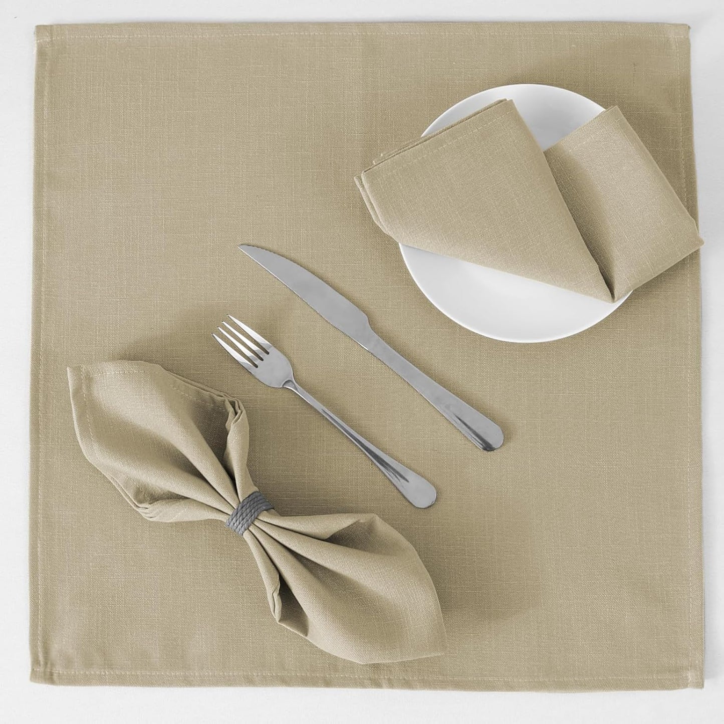 H.VERSAILTEX Cloth Napkins Set of 12 (18" X 18") Linen Textured Dinner Napkins Waterproof Extra Soft Thick Durable Reusable Napkins with Hemmed Edges for Dinners, Weddings and Everyday Use, Taupe