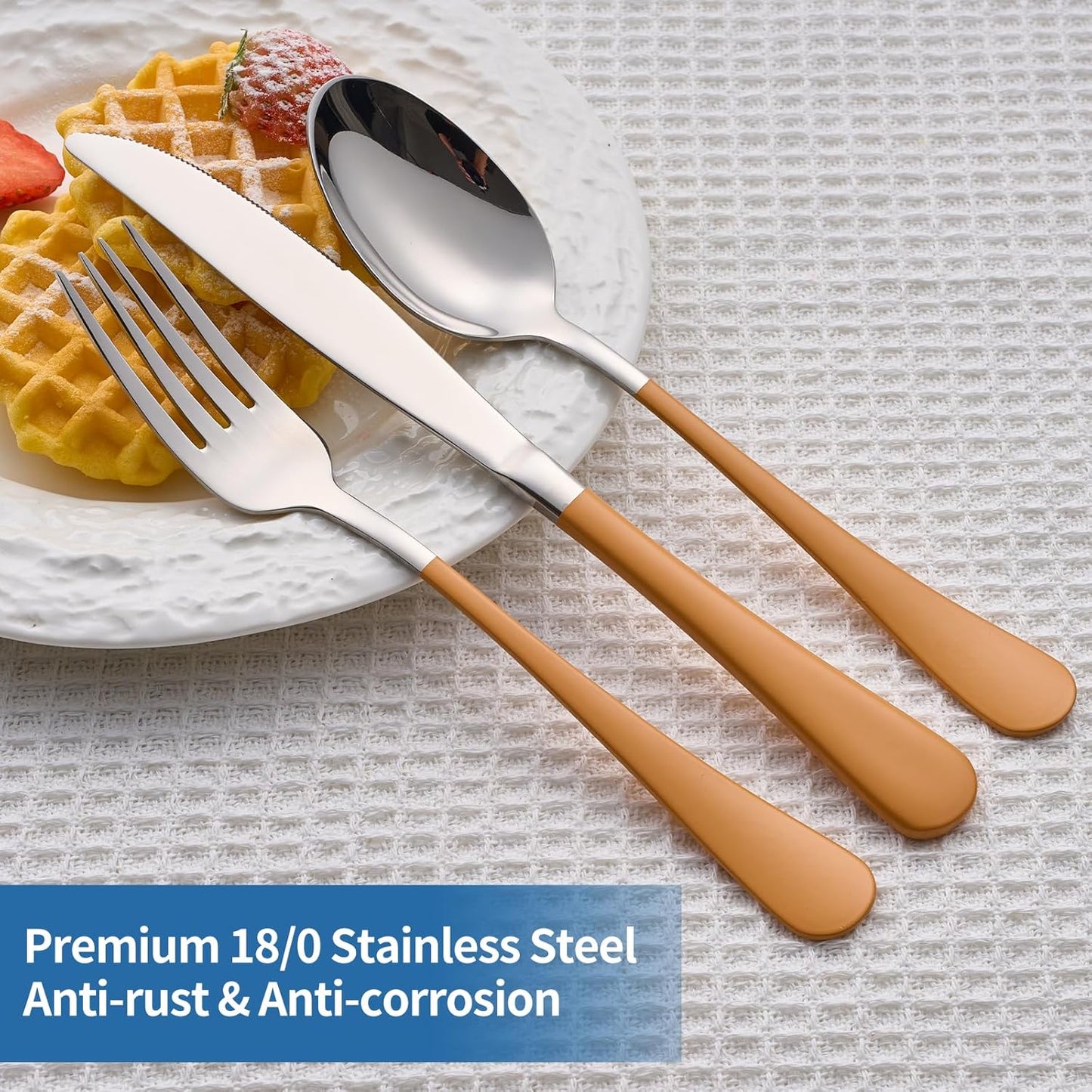 20-Piece Orange Silverware Set, 18/0 Stainless Steel Orange Handle Flatware Set, Service for 4, Modern Cutlery Set Includes Dinner Knives Forks Spoons, Mirror Polished, Dishwasher Safe