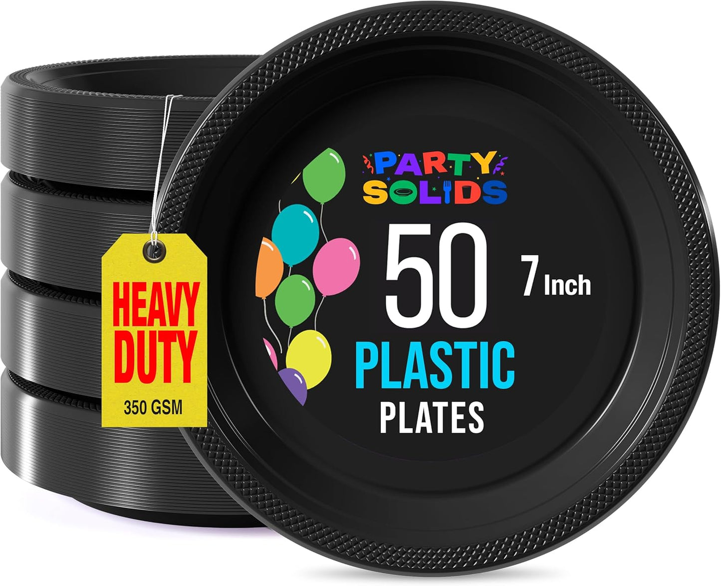 Exquisite Party Solids Black Plastic Plates For Party Supplies 7" Black Disposable Plates Heavy Duty 50 Pcs Plastic Dinnerware Sets Heavy Duty 350 GSM Disposable Dinnerware Set
